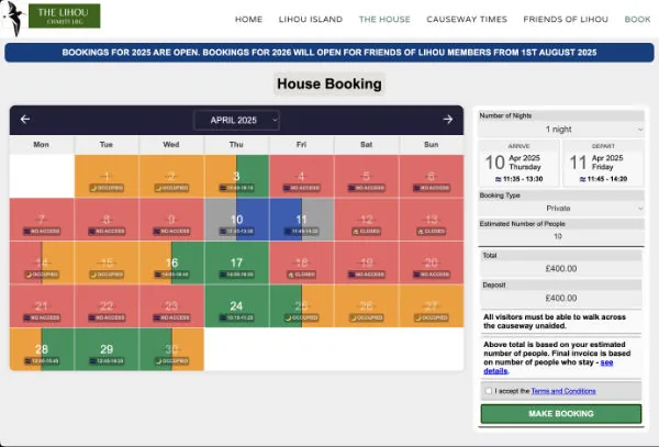 Tidal house-booking system built by Lisia Digital for Lihou Island