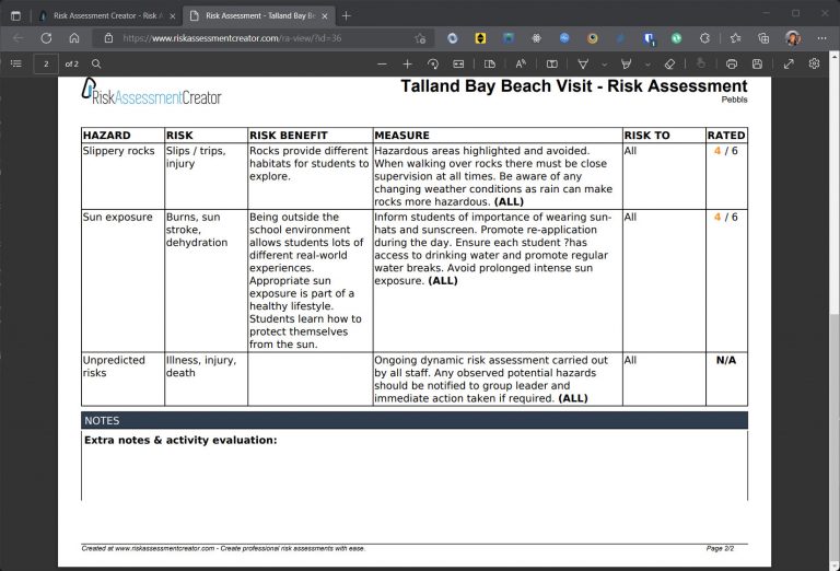 Screenshot of risk assessment PDF.